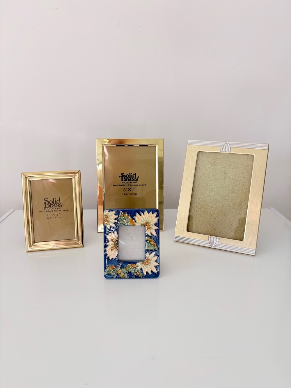 Vintage Brass Frame Bundle Various Sizes + Enamel Sunflower Mini Frame